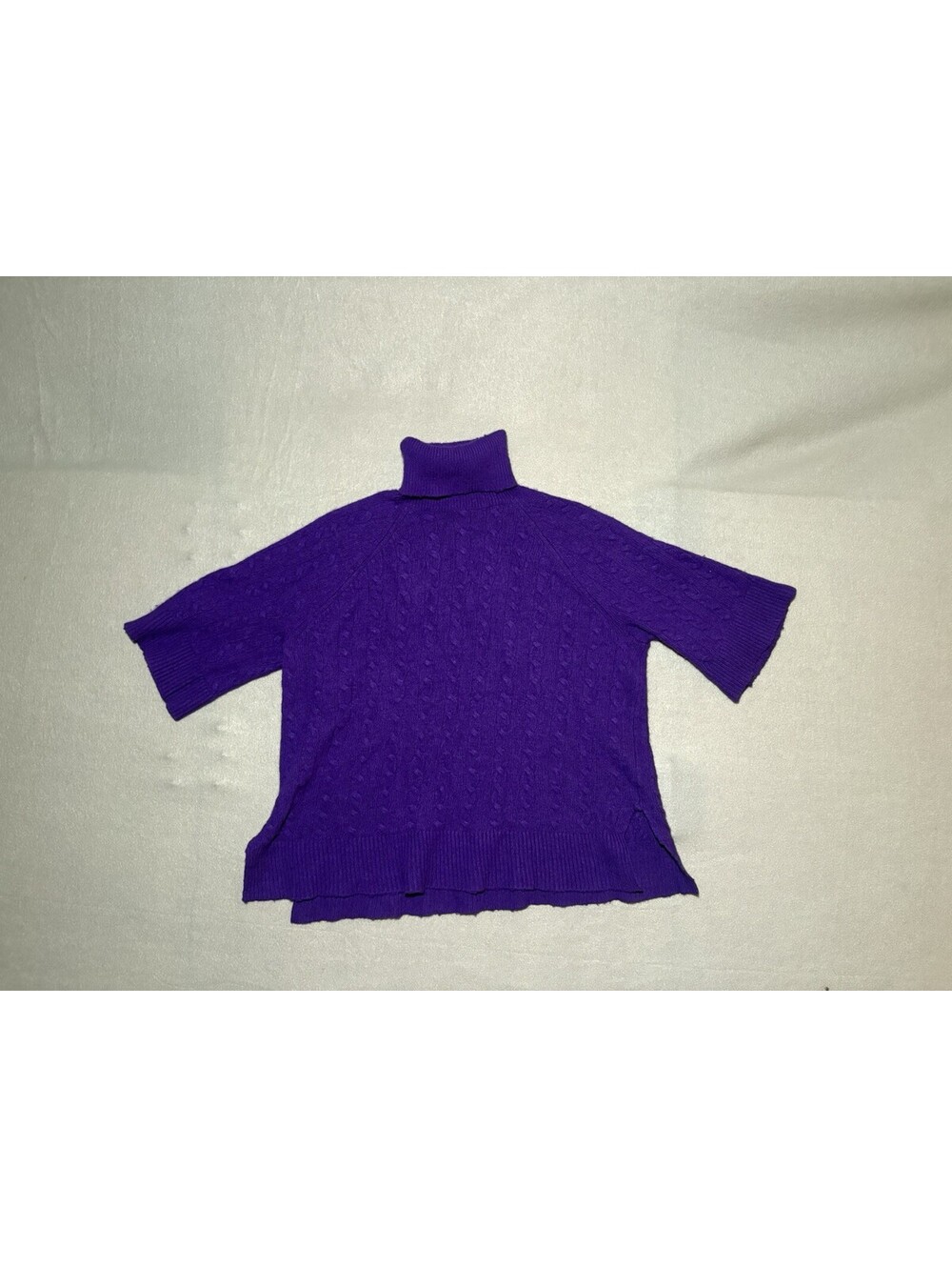 Lauren Ralph Lauren Women's Purple Cable Knit 3/4 Sleeve Turtleneck Sweater M